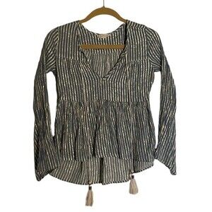 Altar’d State Metallic Striped Long Sleeve Shirt with Tassels Size Small